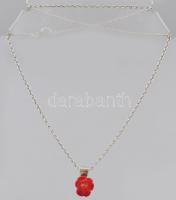 Ezüst(Ag) ankerszemes nyaklánc faragott rózsa korall medállal, jelzett, h: 45 cm, d: 1 cm, bruttó: 4...