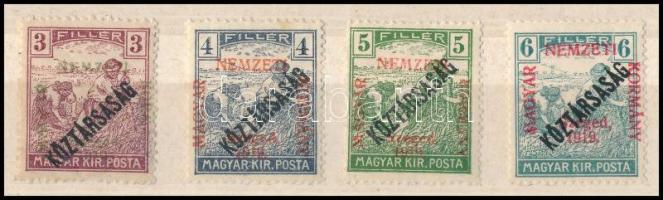 Szeged 1919 Köztársaság/Arató 3f, 4f, 5f és 6f, Bodor vizsgálójellel (**28.000)