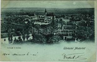 1900 Modor, Modra; látkép este holdfényben. Levius P. S. kiadása / general view at night in moonlight (fl)