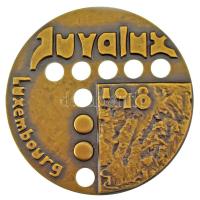 Luxemburg "Juvalux '18 / Világbélyegkiállítás" kétoldalas bronz emlékérem velúr szütyőben (70mm) T:AU Luxembourg "Juvalux '18 / Exposition Philatelique Mondiale" two-sided commemorative medallion in velour purse (70mm) C:AU
