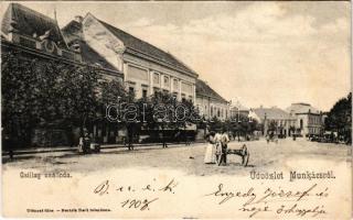 1908 Munkács, Mukacheve, Mukachevo, Mukacevo; Csillag szálloda, zsinagóga. Bertsik Emil kiadása / hotel, synagogue (fl)