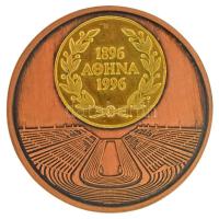 Görögország 1996. "Olimpiai és Atlétikai Bélyegek és Emlékek Nemzetközi Kiállítása - Zappeion / Athén 1896-1996" kétoldalas, aranyozott fém rátétes bronz emlékérem dísztokban (35mm) T:AU Greece 1996. "World Olympic Sports Exhibition Stamps and Documents - Zappeion / Athen 1896-1996" two-sided bronz commemorative medallion with gilt metal inlay, in decorative case (35mm) C:AU