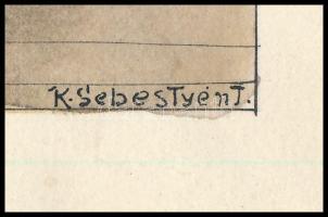 Keöpeczi Sebestyén József (1878-1964): Tea (cím nélkül). Vegyes technika, papír, jelzett, 13,5x8,5 c...