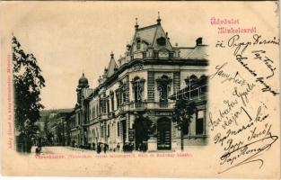 1900 Miskolc, Városház tér, Városháza, Érseki leánynevelő, Glós és Radvány házak, Szlavkovszky üzlete. Lövy József fia kiadása (vágott / cut)