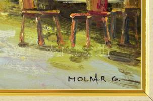 Molnár Gábor: Utcarészlet. Olaj, farost . Fa keretben. 50x60 cm