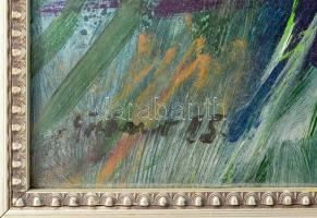 Göldner Tibor (1929-2013): Virágos asztal. Olaj, farost 50x70 cm Fa keretben