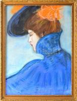 Rónai jelzéssel: Kék ruhás nő. Pasztell, papír, 46x35 cm Üvegezett keretben