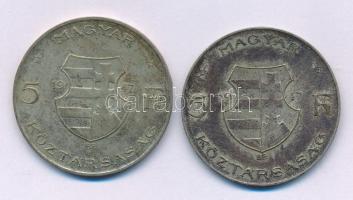 1947. 5Ft Ag "Kossuth" (2x) T:VF,F patina Adamo F8.1