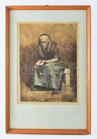 Kórusz József (1927-2010), Pór Bertalan után: Portré. Színezett rézkarc, papír, jelzett a karcon. 38x29 cm. Üvegezett fakeretben.