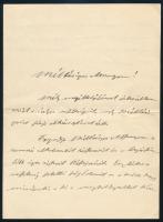 1929 Áldásy Antal (1869-1932) történetíró, egyetemi tanár, akadémiai tag, a Magyar Heraldikai és Genealógiai Társaság elnöke saját kézzel írt és aláírt részvétnyilvánító levele báró Korányi Annának férje Soós Elemér elhunyta alkalmából, jó állapotban, 2p