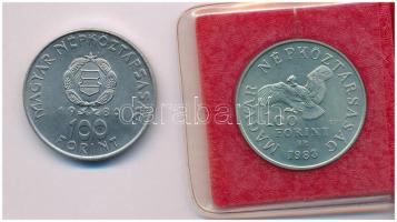 1980. 100Ft Ni "Szovjet-magyar közös űrrepülés" + 1983. 100Ft Cu-Ni-Zn "Simon Bolivár" műbőr tokban, tanúsítvánnyal T:BU Adamo EM61, EM75