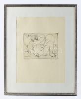 Borsos Miklós (1906-1990): Fekvő alak. Rézkarc, papír, jelzett, számozott (34/100), üvegezett fakeretben, 15x20 cm