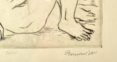 Borsos Miklós (1906-1990): Fekvő alak. Rézkarc, papír, jelzett, számozott (34/100), üvegezett fakere...