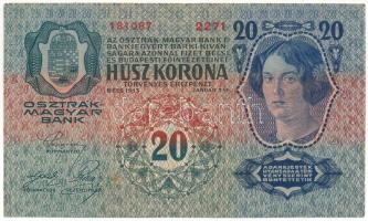 1913. 20K "2271 181087", felülbélyegzés nélkül T:F, szép papír Adamo K17