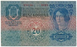 1913. 20K "2353 579196", felülbélyegzés nélkül T:F, szép papír Adamo K17