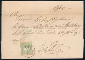 1861 3kr zöld helyi levélen teljes tartalommal / on local cover with full content "OFEN" (...