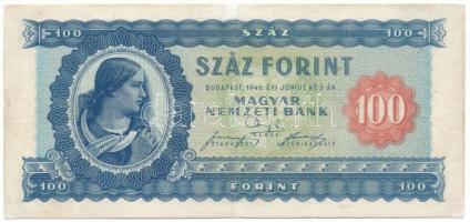 1946. 100Ft "B 262 050953" T:F szép papír / Hungary 1946. 100 Forint "B 262 050953" C:F fine paper Adamo F26, Krause P#160