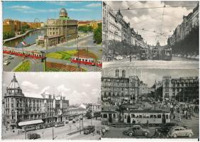 11 db MODERN motívum képeslap: villamosok, autók, buszok / 11 modern motive postcards: trams, automobiles, autobuses