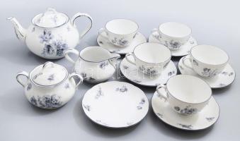 Meisseni virágmintás kávés / teás készlet, jelzett, 1 csésze hiánnyal, cukortartón repedéssel.