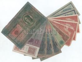 Vegyes, 12db-os korona bankjegy tétel, benne 1912. 100K piros "MAGYARORSZÁG" felülbélyegzé...