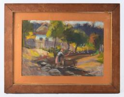 Gyoroki Pál (1900 k. - 1972) : Mosó asszony. Tempera, papír, 24x35 cm Keretben, kijár.