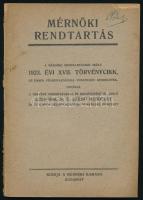 Mérnöki rendtartás. A mérnöki rendtartáról szóló 1923. évi XVII. törvénycikk, az ennek végrehajtására vonatkozó rendeletek, továbbá a törvény módosításáról és kiegészítéséről szóló 2.750/1944. M. E. számú rendelet és ez utóbbi végrehajtására vonatkozó rendelet. Bp., 1944, Mérnöki Kamara, 88 p. Kiadói papírkötés, sérült borítóval és gerinccel, belül a lapok nagyrészt jó állapotban.