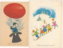 12 db MODERN magyar retro grafikai üdvözlő képeslap vegyes minőségben. Képzőművészeti Alap