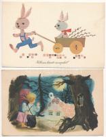 12 db MODERN magyar retro grafikai üdvözlő képeslap vegyes minőségben. Képzőművészeti Alap