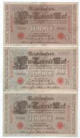 Német Birodalom 1908. 100M zöld pecsét (2x) + 1910. 1000M piros pecsét, hétjegyű sorszámmal (3x: &qu...