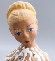Kovács Magda: Lány tállal gyertyatartó szobor. Jelzett, hibátlan, m: 24 cm