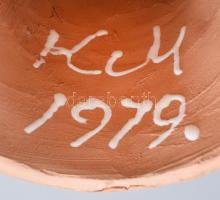 Kovács Magda: Lány tállal gyertyatartó szobor. Jelzett, hibátlan, m: 24 cm