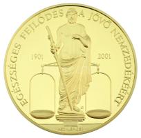 Kósa István (1953-) 2001. "Richter Gedeon RT. 2001 Centenárium / Egészséges fejlődés a jövő nemzedékéért - Aszklépiosz" kétoldalas aranyozott fém emlékérem kapszulában (42mm) T:PP