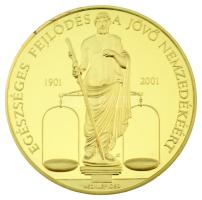 Kósa István (1953-) 2001. "Richter Gedeon RT. 2001 Centenárium / Egészséges fejlődés a jövő nemzedékéért - Aszklépiosz" kétoldalas aranyozott fém emlékérem kapszulában (42mm) T:PP