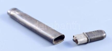 Ezüst (Ag) tűtartó, fedele súlyozott, jelzett, h: 8 cm, bruttó 9,9g