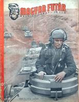 [Folyóirat] Magyar Futár. Politikai hetilap. Szerkeszti: Rajniss Ferenc. II. évfolyam, 30. szám. (1942. július 22.) Budapest, 1942. Stádium Rt. ny. Folio. 22 + [2] p. A Rajniss Ferenc szélsőjobboldali újságíró, közgazdász, szociálpolitikus főszerkesztésével megjelenő képes politikai hetilap 1941. május 29-e és 1944. december 6-a között jelent meg, erősen németbarát szellemben. Jóllehet első lapszámában a lap pártoktól függetlenként, az összmagyar szociális összefogás híveként határozta meg magát, álláspontja igencsak közel esett az éppen ellenzékben levő, szélsőjobboldali (bár nem nyilas irányzatú) Imrédy Béla-féle Magyar Megújulás Pártjához. Felvételekkel és rajzokkal gazdagon illusztrált lapszámunk a hazai aratás idilli képsoraival indít, majd hadi és politikai tartalmat közöl. A heti eseménykrónikában a márciusban menesztett, háborúba lépő Bárdossy-kabinetet felváltó Kállay-kormány kap vitriolos kritikát, mivel politikájában összmagyar szociális összefogás helyett ismételten csak vég nélküli politikai szólamokat vél felfedezni. A pesti korzó elhagyatottsága kapcsán antiszemita tendenciájú sajtópolémiába kezd a heti belföldi eseménykrónika névtelenül maradó szerzője. Jelentősebb képanyag számol be a doni frontra frissen megérkező 2. második hadsereg mindennapjairól. A háborús hírekben a szovjet és az észak-afrikai front szerepel nagyobb arányban: 1942 nyarán Harkov közelében kisebb német győzelem született, Rommel pedig az év júliusában eljutott El Alameinig, Alexandria és Kairó kapujáig. "A hét térképei" című rovat e két hadszíntér térképeit közli. A belív utolsó oldalán művelődéstörténeti rovat, a hátsó borító belső oldalán Dinnyés Károly grafikus angolszász ellenes és antiszemita tendenciájú politikai karikatúrái. Kiadványunk szerepel az Ideiglenes Nemzeti Kormány által 1945-ben betiltott művek jegyzékén. Néhány levélen apró szakadásnyom, enyhe lapszéli gyűröttséggel. Fűzve, kétszínnyomású, enyhén sérült kiadói borítóban.