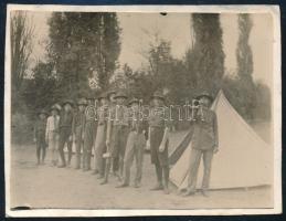 cca 1925 Cserkészcsapat sorakozó, fotó kartonon, 6,5×8 cm