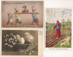 3 db RÉGI húsvéti üdvözlőlap, vegyes minőségben / 3 pre-1945 Easter greeting art postcards in mixed quality