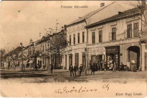 Zólyom, Zvolen; Takarékpénztár, Thomka Adolf utóda Hackenberger Lajos, Özv. Löwy Samuné üzlete. Nagy László kiadása / savings bank, shops (EM)