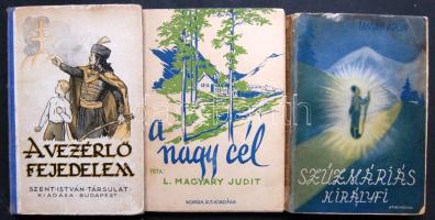 1935-1947 3db ifjúsági regény, mint: Tamási Áron: Szűz Máriás Királyfi, A vezérlő fejedelem és L. Magyary Judit: A nagy cél, vegyes állapotban