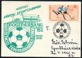 1981 A Vasas teremlabdarúgócsapat tagjai által aláírt képeslap Ihász Antal, Kajli, Lengyel Attila, s...