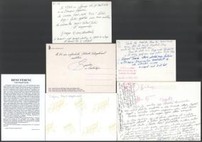 12 db sportolókat ábrázoló kép, nagyrészt nyomtatott aláírásokkal, de közte két eredeti Szabó Katali...