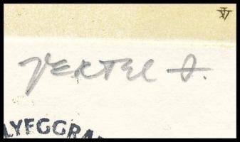 Vertel József (1922-1993): Tata, rézkarc, papír, jelzett, 9×10 cm