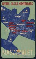 1951 Maszovlet (Magyar-Szovjet Polgári Légiforgalmi Rt.) kártyanaptár, kissé kopott, foltos