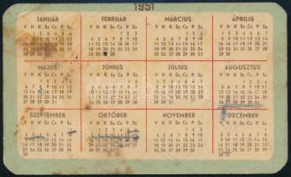 1951 Maszovlet (Magyar-Szovjet Polgári Légiforgalmi Rt.) kártyanaptár, kissé kopott, foltos