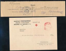 1942 A Magyar Vöröskereszt köszönő levelezőlapja a harcoló honvédnek küldött csomagért + a Légoltalmi Liga térítési díj befizetési szelvénye, bélyegzéssel