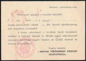 1942 A Magyar Vöröskereszt köszönő levelezőlapja a harcoló honvédnek küldött csomagért + a Légoltalm...