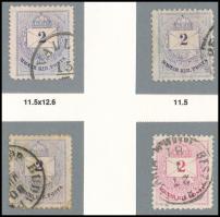 1881 4 db 2kr I. típus klf vésésjavításokkal, fogazatvariációkkal, szabálytalan vegyes fogazással (ex Orbán, Sebestyén aranyérmes kiállítási anyagból)