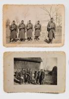1942 Györgyfalu (Csicsógyörgyfalva?), Erdély, 2 db magyar katonákat ábrázoló fotó, a hátoldalon feliratozva, kissé viseltes állapotban, 6x9 cm