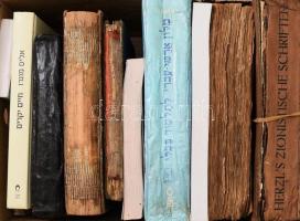 Judaika könyv tétel: 13 db vegyes könyv, Herzl: Zionistische Schriften, imakönyvek, Maurice-Ruben Hayoun: O istorie itelectuala a iudaismului,, Geschlecht und Character, stb
