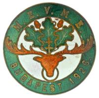 1930 k. "MEVME Budapest 1926 (Magyar Erdészeti és Vadászati Műszaki Egyesület)" zománcozott bronz jelvény "Jerouschek BPest Semmelweis u. 7." gyártói jelzéssel (28mm) T:XF kis zománchiba, pótolt tű